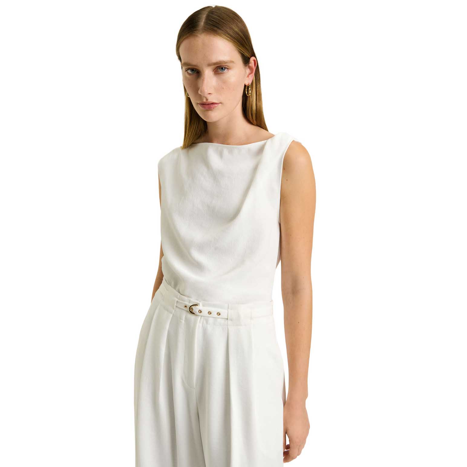Veronika Maine Drapey Crepe Twist Shoulder Top